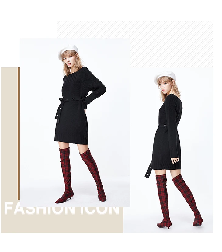 ONLY Autumn Winter Women's Loose Fit Cinched Waist Knit Dress | 119346523