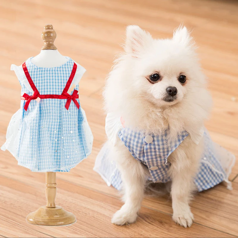 

Dog Dress Spring Summer Outfits Plaid Clothes for Small Dog Chihuahua Pug Yorkie Clothing Puppy Cat Dog Dresses Costume Princess