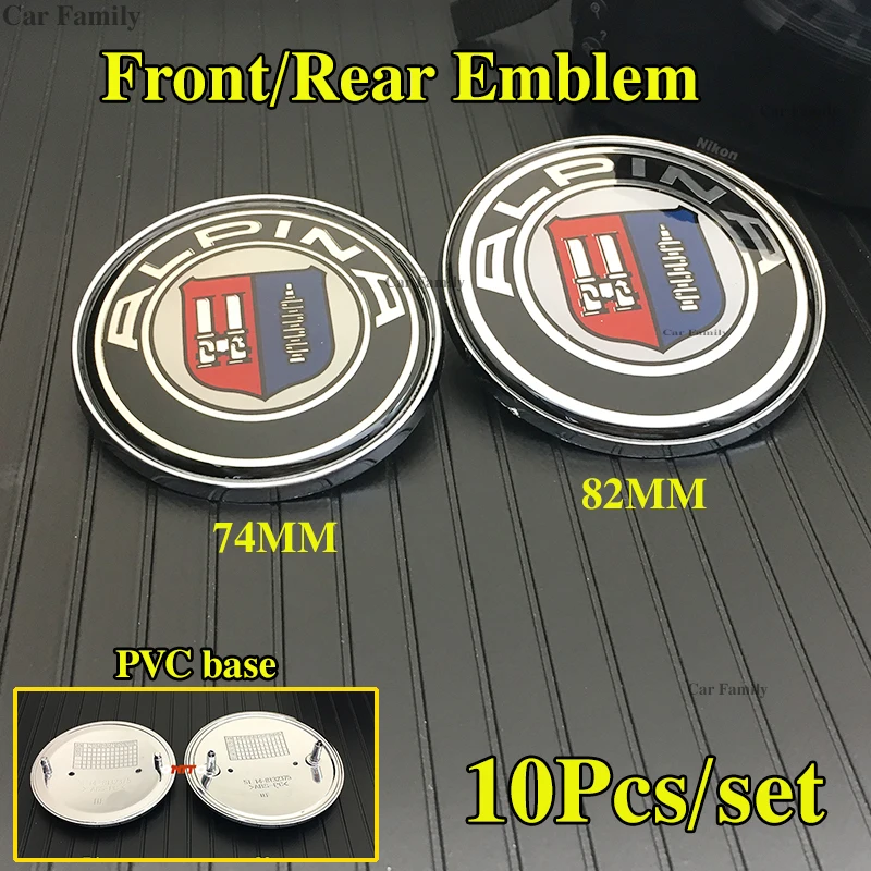 

For E46 E39 E38 E90 E60 Z3 Z4 X3 X5 X6 X3 10pcs 82mm/74mm Car Stickers Emblem Badge BONNET Hood Trunk PVC Chrome Base Logo