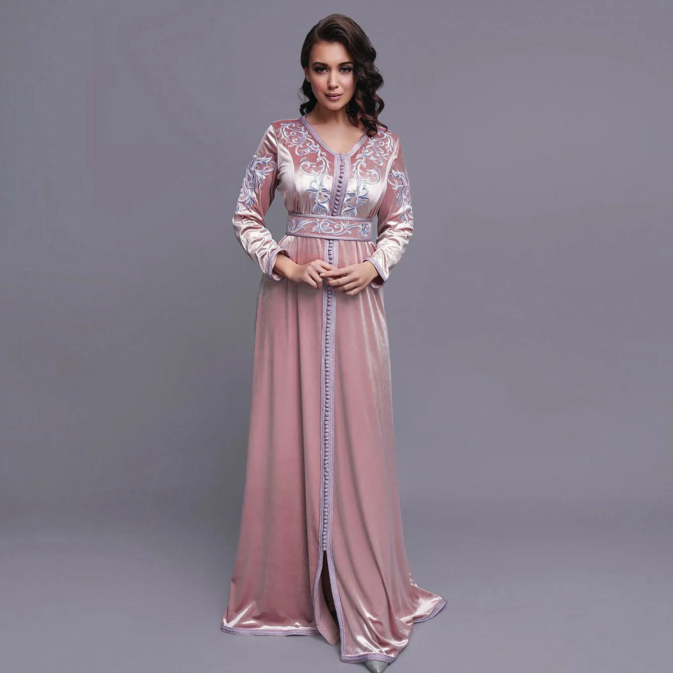 Женское вечернее платье с V-образным вырезом розовое элегантное простое