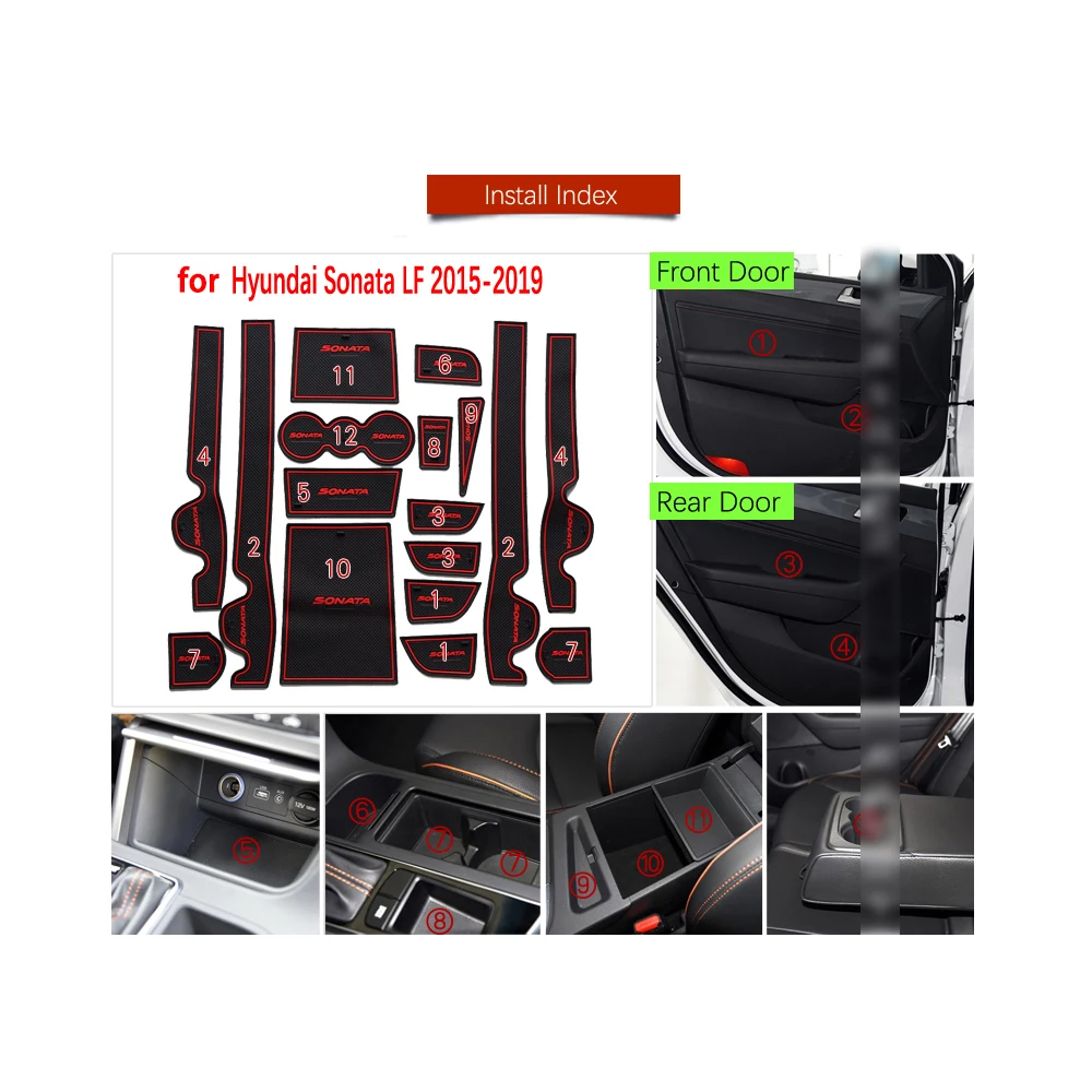 Резиновый противоскользящий коврик для дверей Hyundai Sonata LF 2015 2016 2017 2018 2019