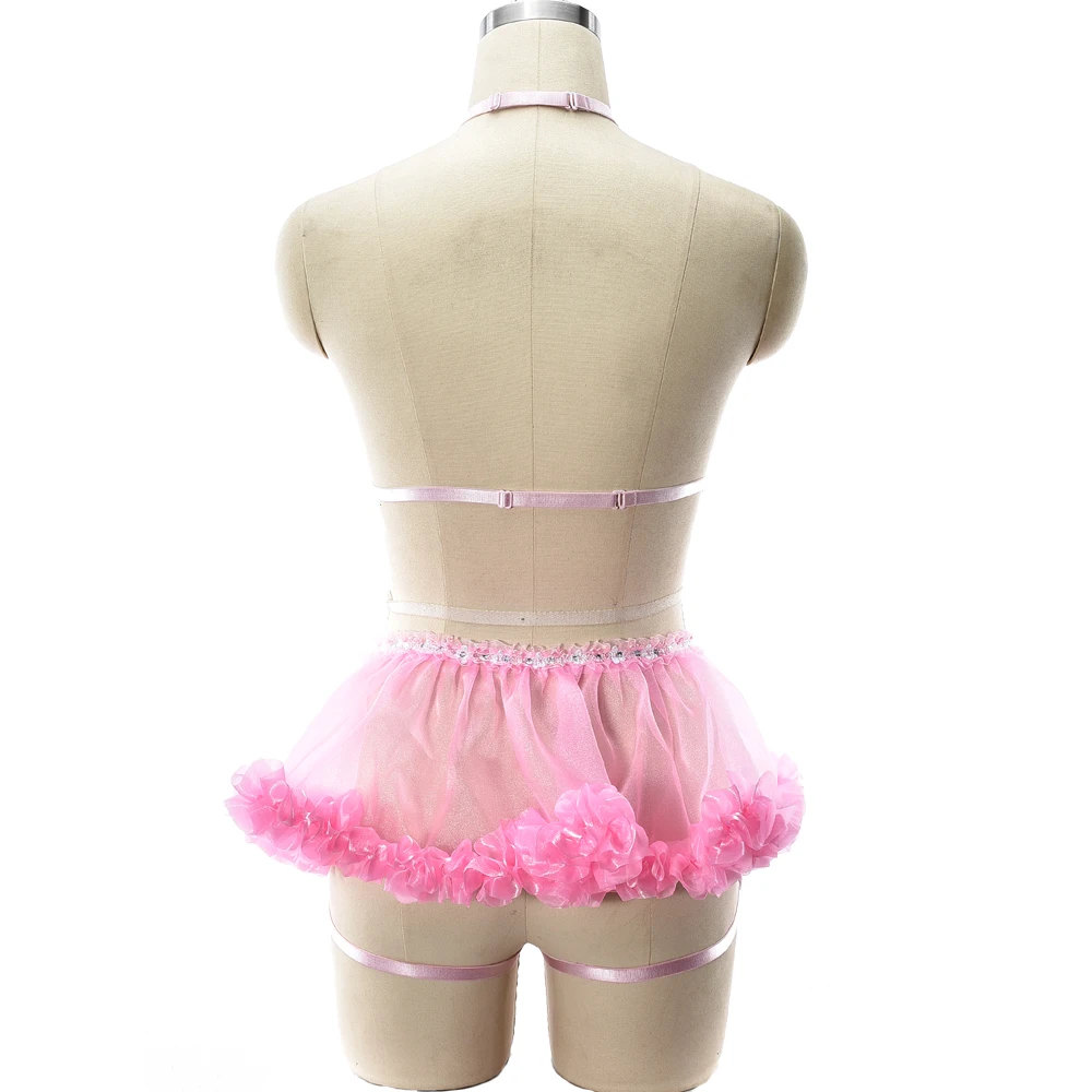 Оригинальный дизайн розовая фотография боди-клетка бюстгальтер пояс бондаж