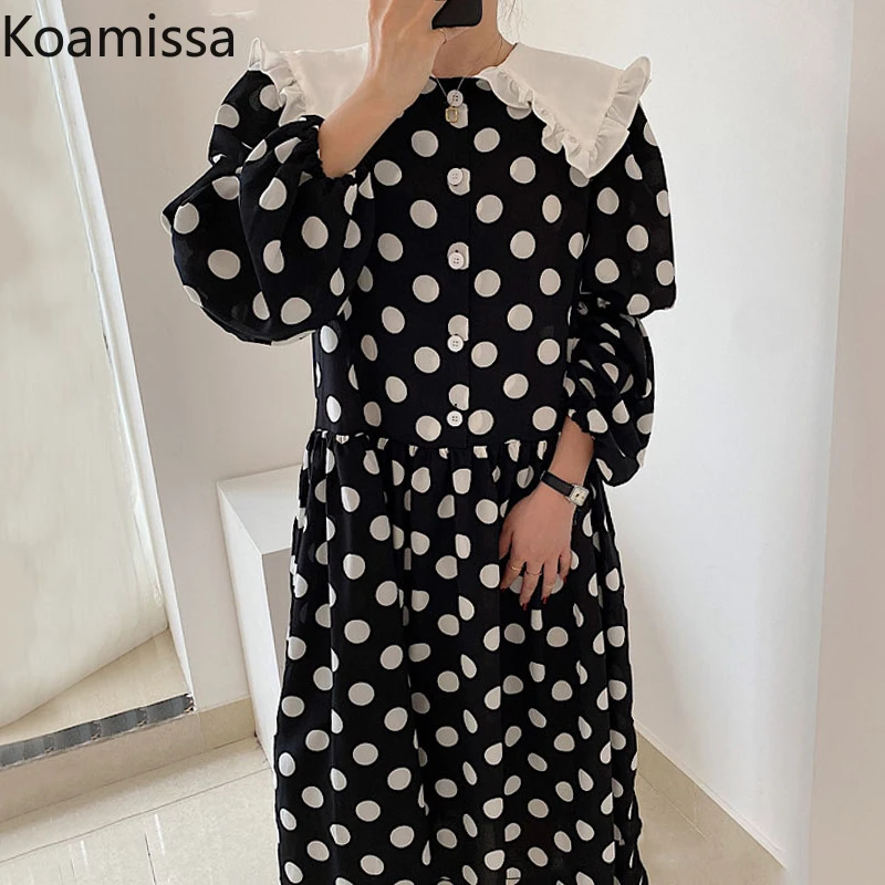 

Женское платье в горошек Koamissa Polk, свободное Макси-платье с длинным рукавом и воротником «Питер Пэн», офисное платье во французском стиле для...