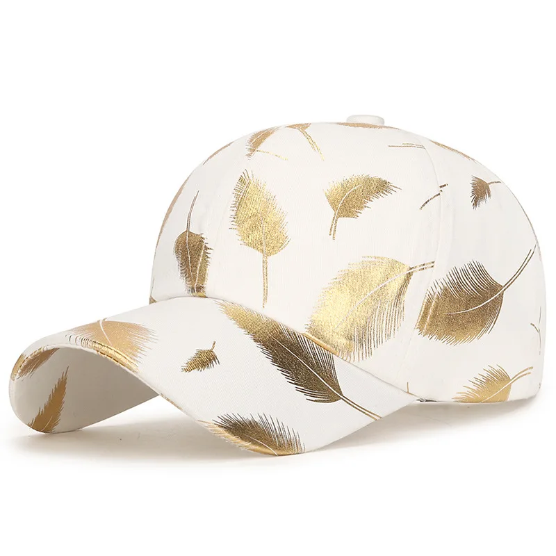 

Fashion Cool Women Men Ponytail Baseball Caps Female Male Sport Visors Feather golden Print Sun Cap Hat For Women Men