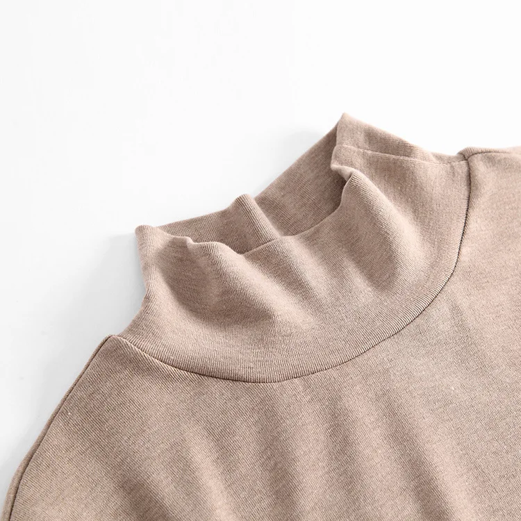 

2020new Style Autumn and Winter Large Size Plain Turtleneck Knit Low Waist Jersey Tops Long-sleeve Knitwear T-shirt Cotton
