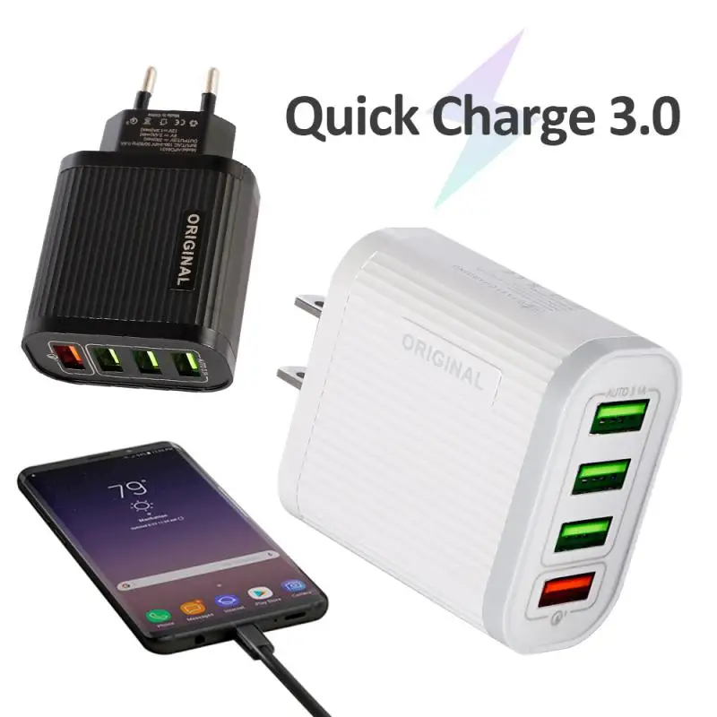 EU/US Plug USB Charger 3A Quik Charge 3.0 Mobile Phone Charger For iPhone 12 Samsung Xiaomi redmi 4 Port Fast Wall Chargers