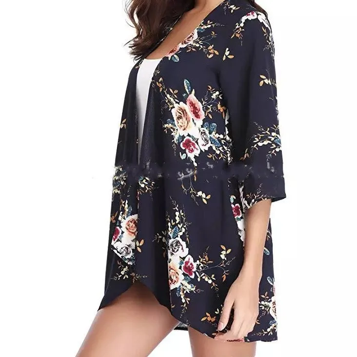 Женский купальник с цветочным принтом модный Свободный кардиган v-образным
