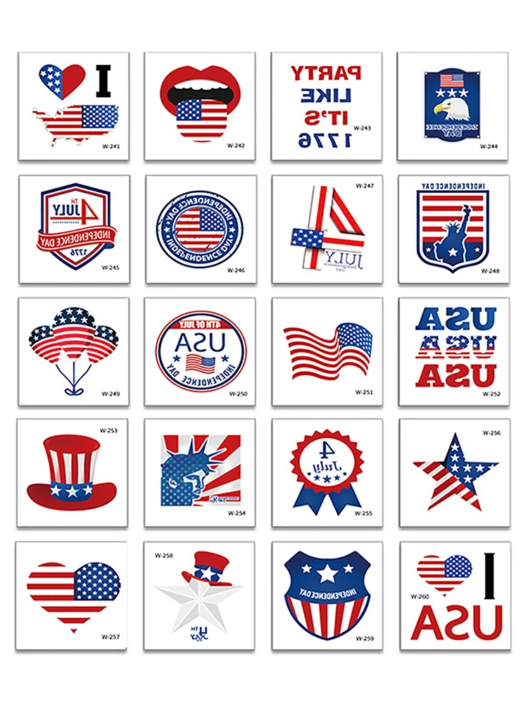 

20 Kinds American Flag Tattoos Sticker Independence Day Disposable Face Arm Makeup Stickers Temporary Body Art United States