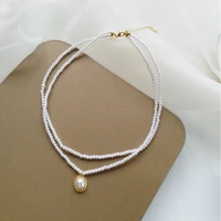 fashion jewelry necklace delicate simulated small pearls two layer oval pendant short necklace women jewelry girl student gifts
