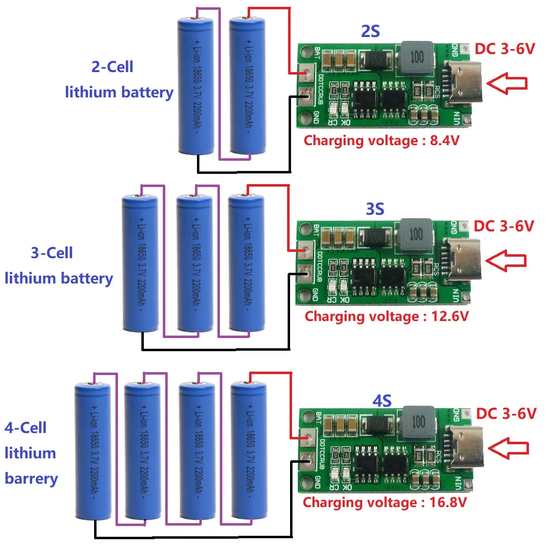 Многоэлементное повышающее Зарядное устройство USB Type-c 1-4A для литий-полимерных