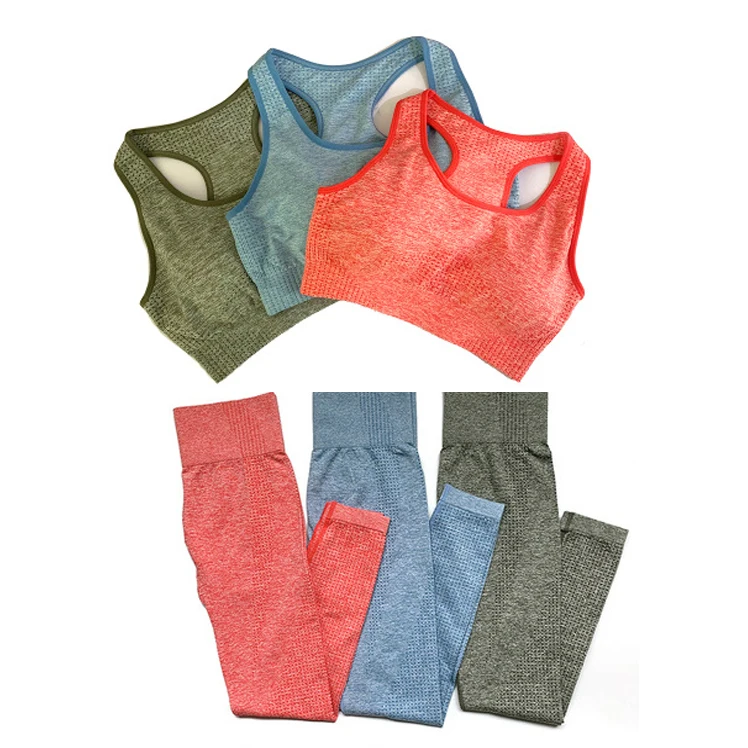 

2PCS Seamless Yoga Set Fitness Sport Suits Gym Set Clothing Crop Top Shirts + High Waist Running Leggings Pants Yoga Suit
