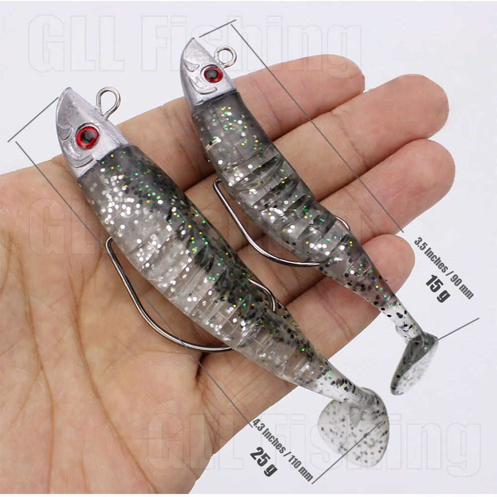 

Jig Head with Swimbait Hooks, Silicone Barter Style Rig Fishing Lure for Frashwater / Saltwater for Bass Pike Trout Musky