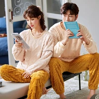 couple coral velvet pajamas womens spring and autumn mens orange flannel 2021new thickened loungewear suit