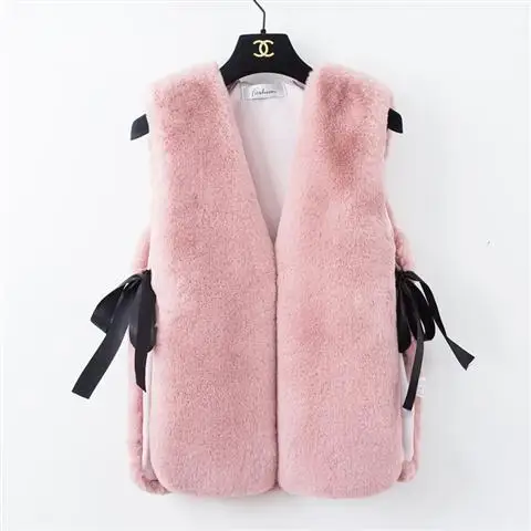 

Pink Winter Outwear Fur Grass Plush Wool Waistcoat Loose Over Coat Vest Sleeveless Cloth Top Clothes Underwaist for Women Girl