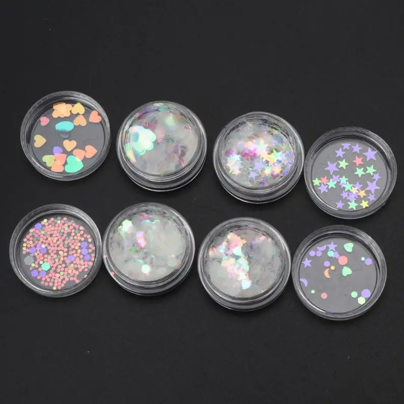 В форме сердца звезды лазерные яркие блестки в виде хлопьев для рукоделия