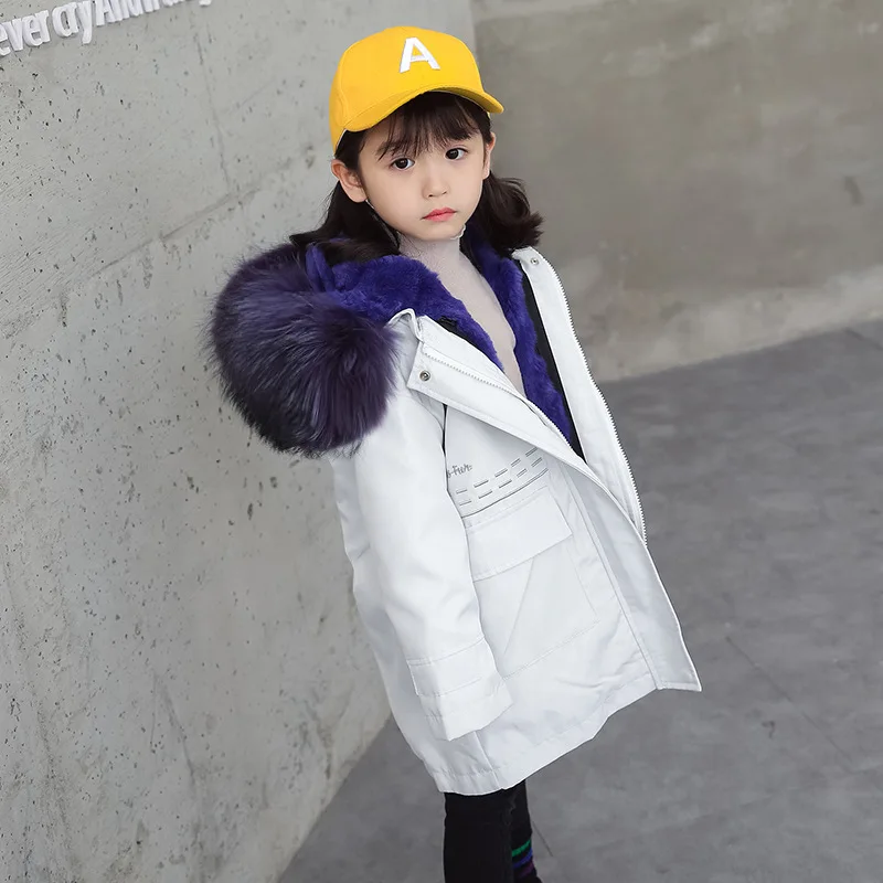 1907 Новая модная детская зимняя одежда длинный Настоящий мех кролика пальто