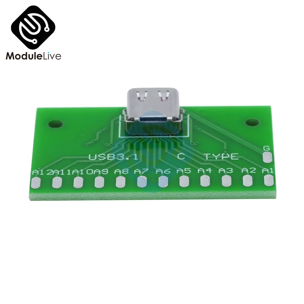 Type-C USB 3 1 гнездовой разъем адаптер плата PCB 24P Базовая тестовая блок питания 40*25 мм