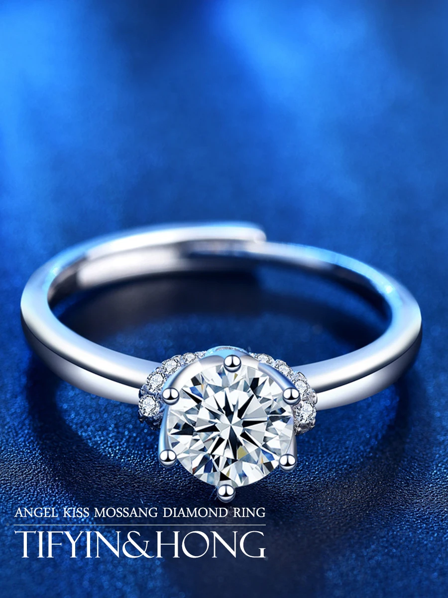 

100% Moissanite Angel Kiss Flower Ring Carat High Quality Artificially Made S925 Silver Wedding Engagement Couple Gift Jewelry