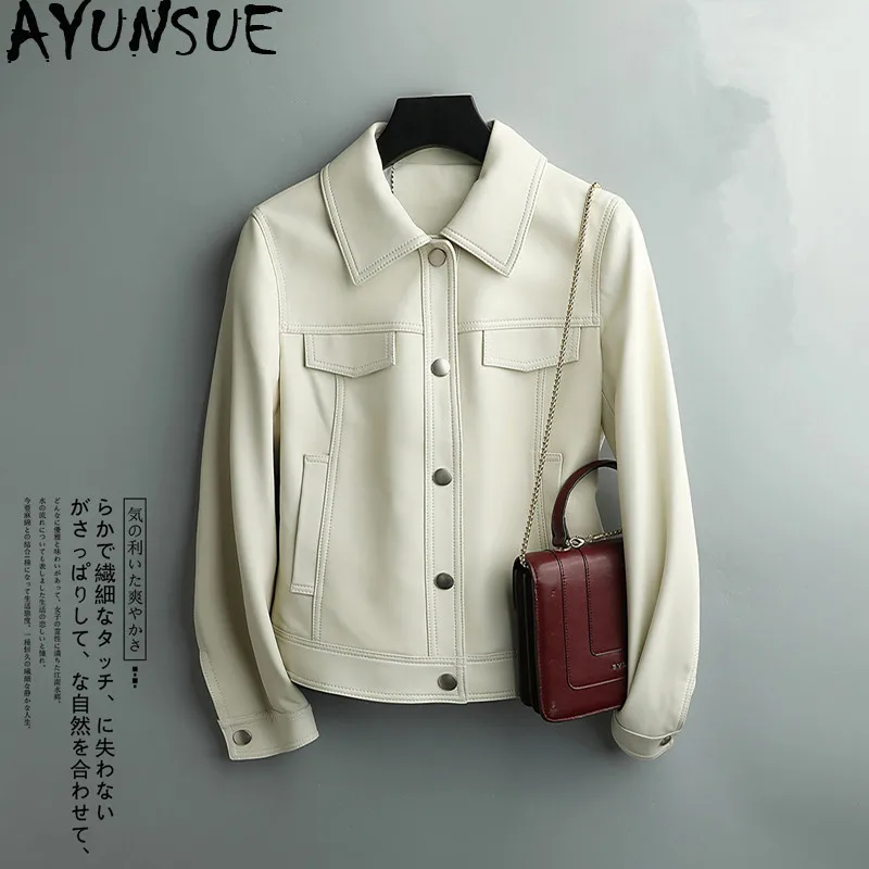 Женская куртка из натуральной овечьей кожи AYUNSUE Корейская бейсбольная 100% на