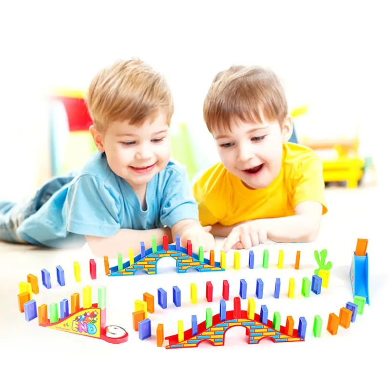 100pcs domino blocks train plastic toys color kids early educational dominoes plane games for children boy girsl christmas gift free global shipping