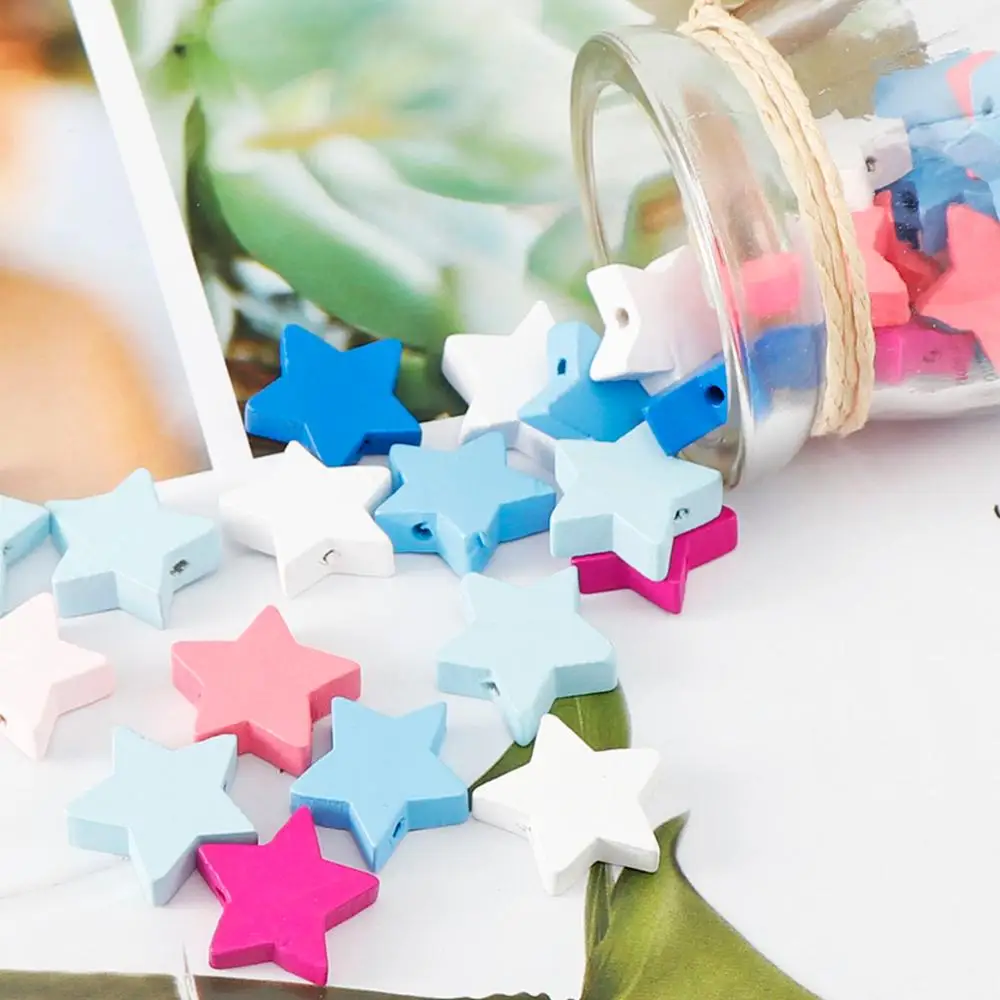 Деревянные бусины в форме сердца 25 шт./компл. смешанные цвета звездочки