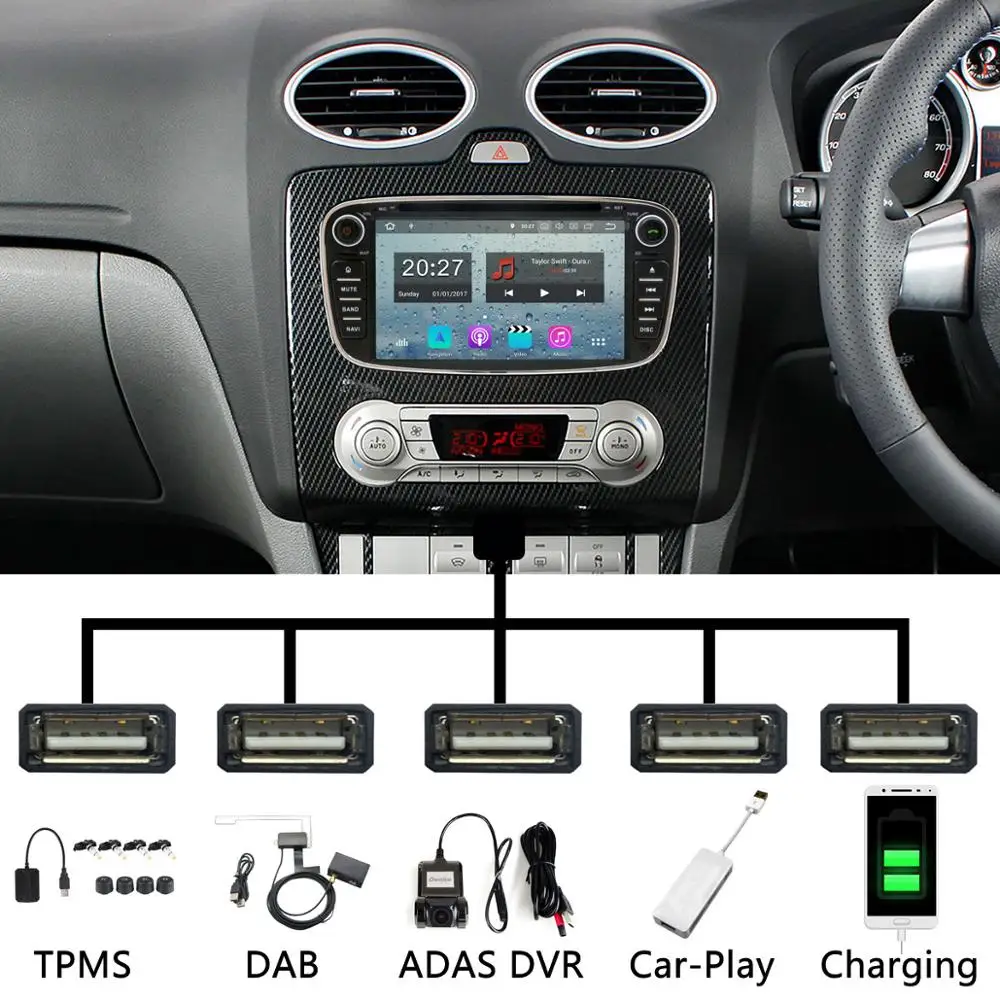 Octa Core Android 9 0 автомобильный DVD 5 USB порт для Ford Focus C S MAX Galaxy Mondeo C-MAX Kuga автомобильное