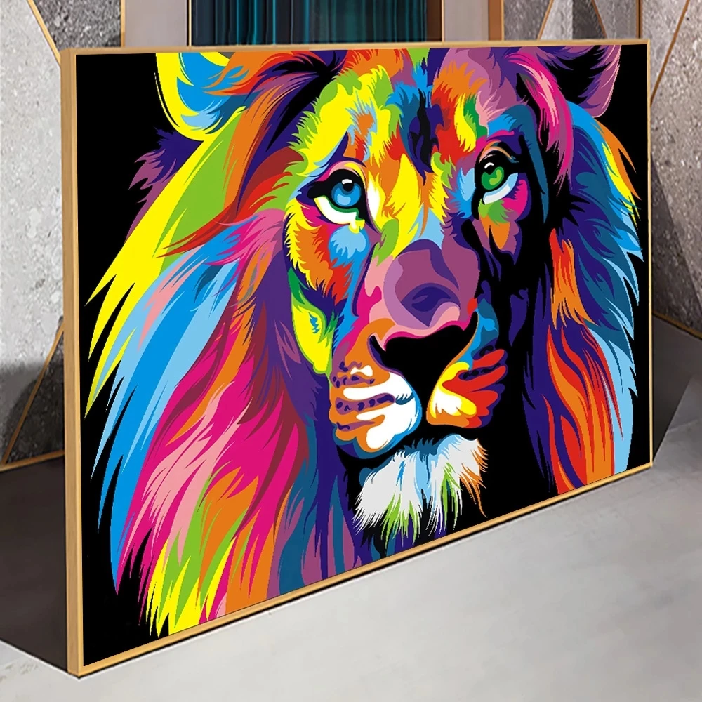 

Акварельная Радуга Лев холст Художественная живопись плакаты и принты роспись животные скандинавские искусства