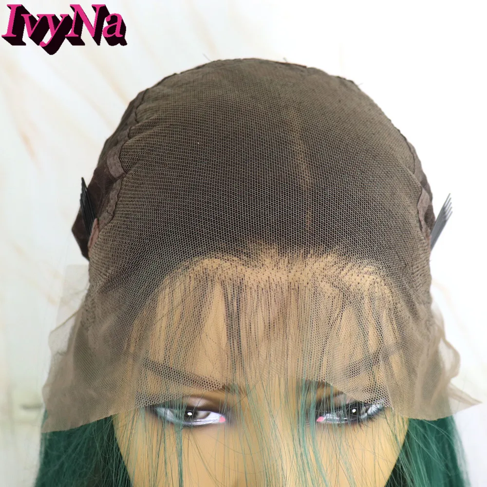 

IvyNa Dark Roots Green Ombre Synthetic 13x6 Lace Front Wigs with Baby Hair Heat Resistant Fiber PrePlucked with Natural Hairline