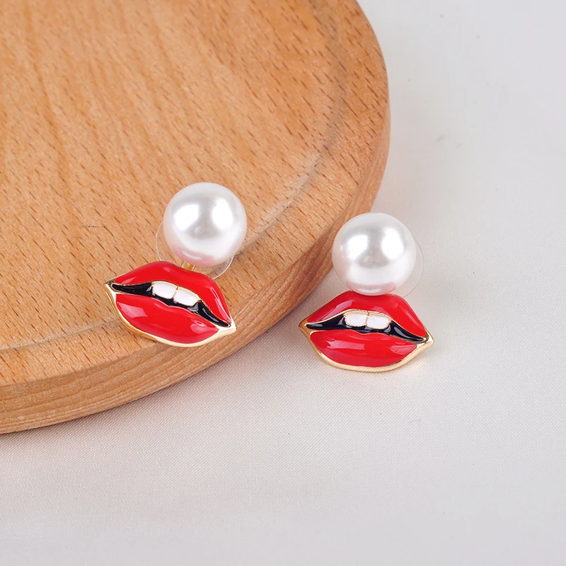 Пикантная обувь с красной эмалью в виде губ искусственный жемчуг золото Цвет