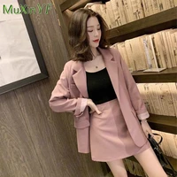 2021 autumn elegant coat midi skirts suit female womens suit jacket skirt two piece korean fashion professional blazers set