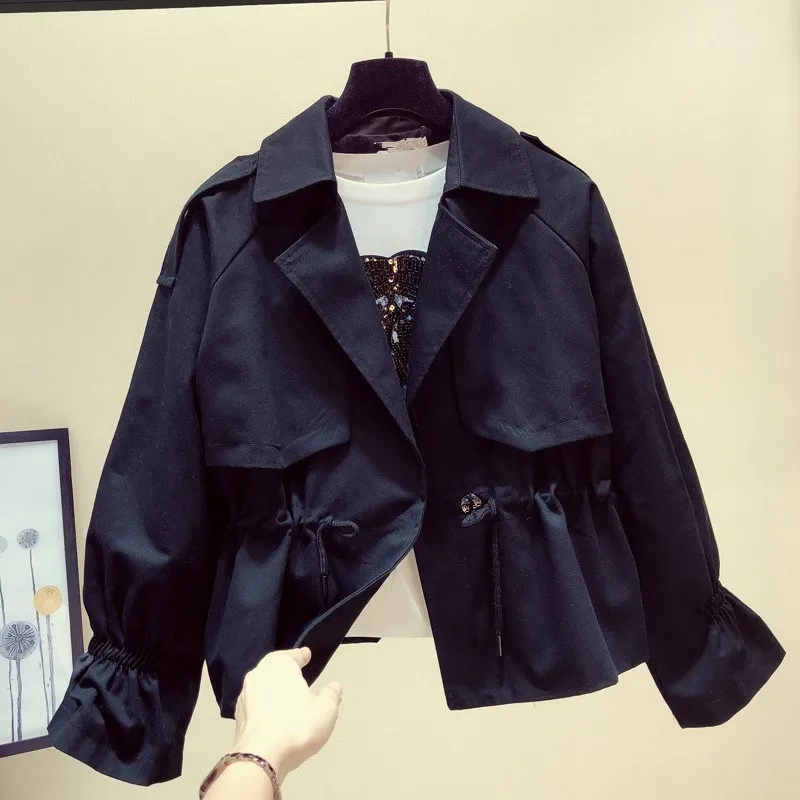 Mozuleva 2020 New Spring Fashion Lapel Long Sleeve Short Windbreaker Female Tie Up Casual Outerwear Coats and Jacket Women | Женская