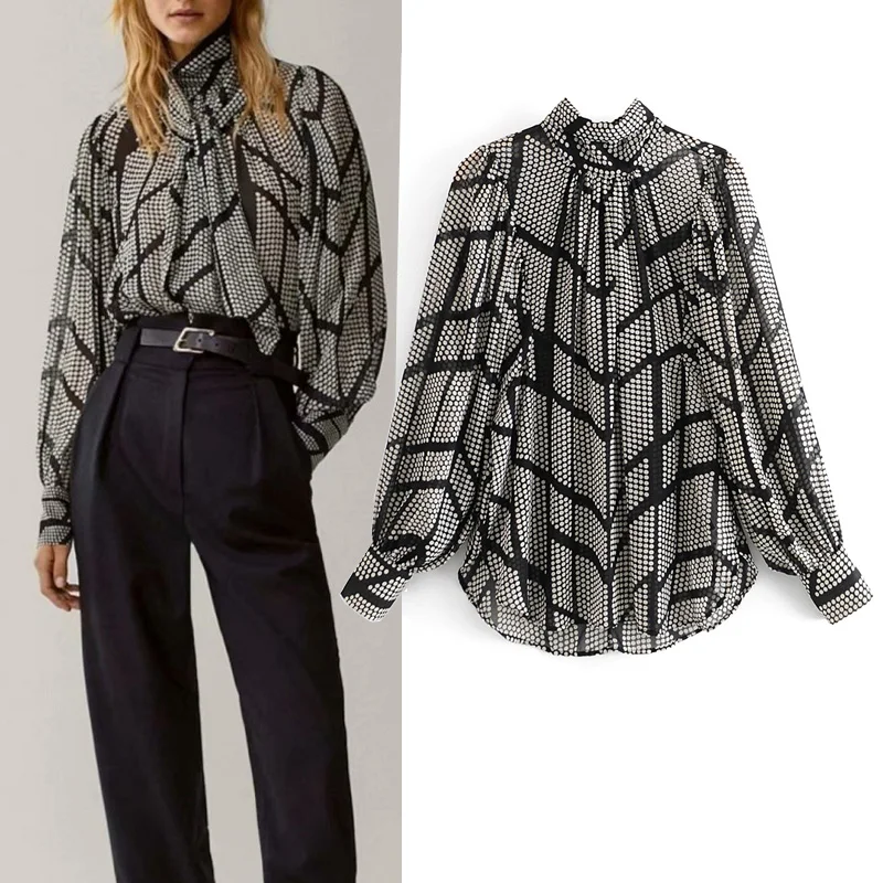 

Za Top Women Blouses 2020 Fashion Women Clothes High Neck Bow Tie Long Sleeve Shirts Office Ladies Chiffon Blouse Casual Tunic