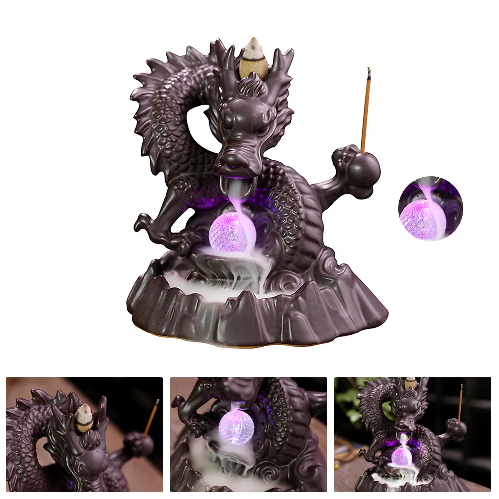 

Home Decor 7-Color Change Incense Burner Handmade Ceramic Dragon Backflow Incense Burner Creative Smoke Waterfall Incense Holder