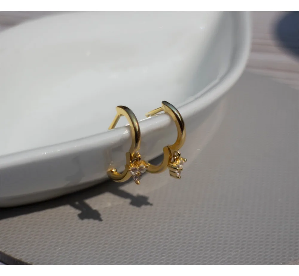 Серьги из стерлингового серебра 925 пробы, модные циркониевые капли воды, маленькие серьги-капли, кольцо для ушей, Милые простые трендовые женские серьги jewe