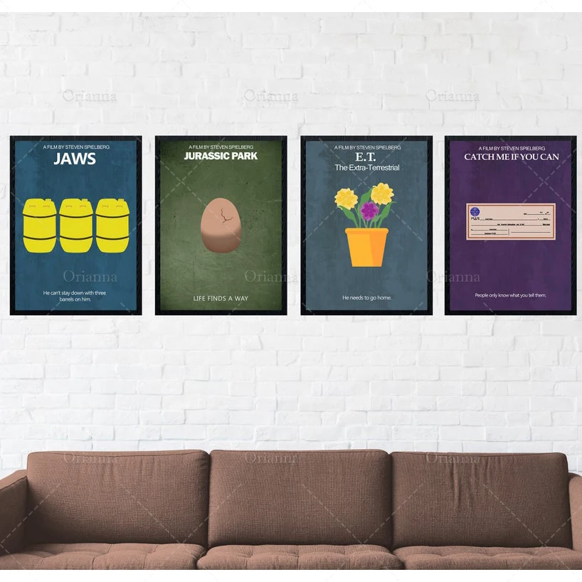 

Steven Spielberg Poster Set, Jaws, Jurassic Park, E.T., Catch Me If You Can, Minimalist Poster Collection, Wall Art, Home Decor
