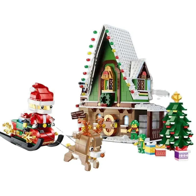 

Winter Village Elf Club House Creative Christmas Building Blocks Christmas Sleigh Reindeer Children Toy Gift
