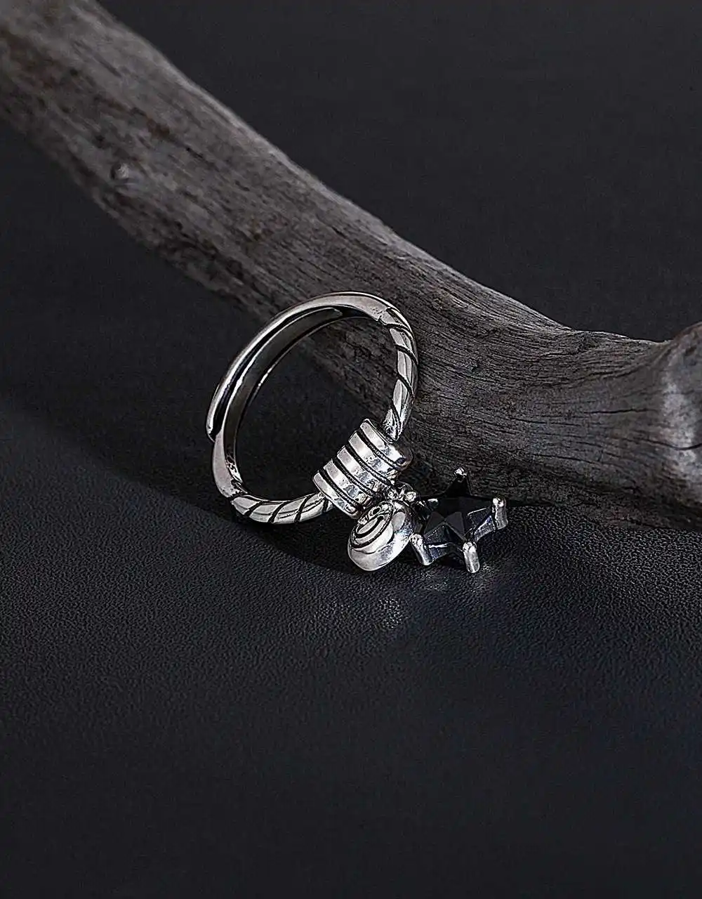 

Lucky 925 Sterling Silver for Women Ring Simple Smile Ring Black Five-pointed Star Zircon Couple Jewelry Ring Adjustable Size