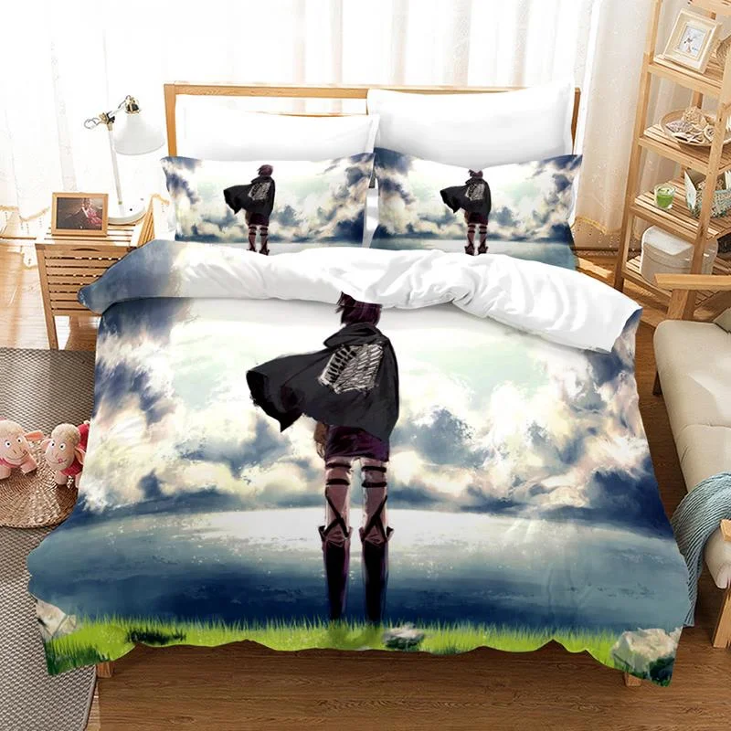Комплект постельного белья с 3D-принтом из аниме атака на Титанов | Дом и сад