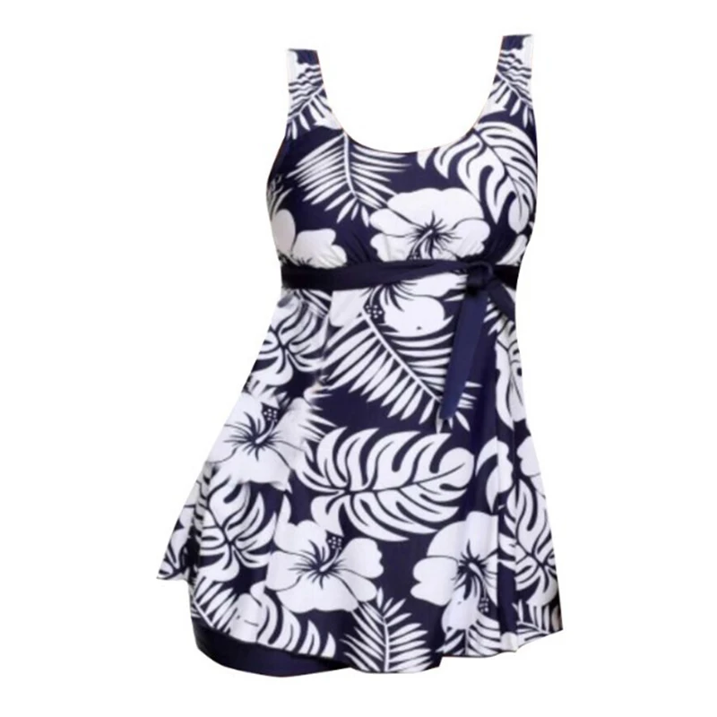 Купальник-танкини с принтом в виде голубых листьев плюс размер женский купальник