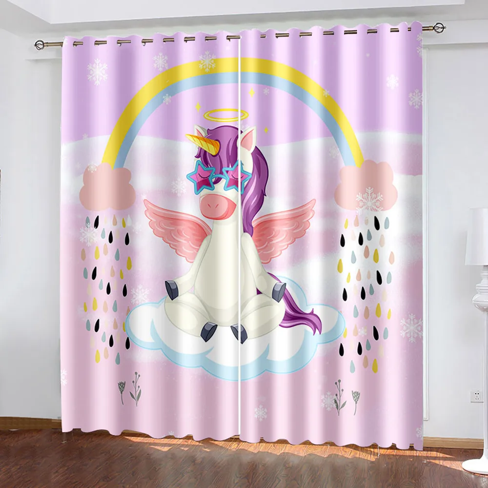 

Kids Bedroom Insulated Blackout Curtains Pink Unicorn 3D Art Print Window Curtains Living Room Darkening Drapes カーテン Cortina