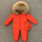 Новинка, Комбинезоны для маленьких мальчиков и девочек, пуховой комбинезон, куртка с капюшоном из натурального меха, Детский комбинезон для малышей, зимняя одежда для России