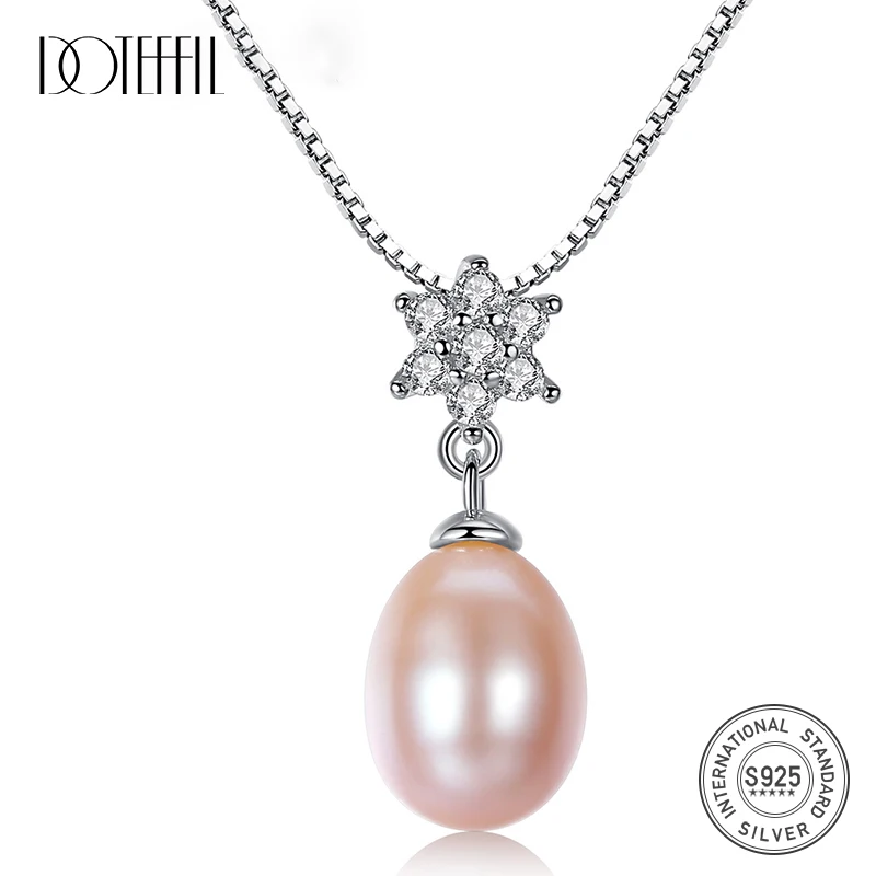 DOTEFFIL New Arrivals Necklace Natural Freshwater Pearl Pentagonal Pendant 925 Solid Silver Jewelry Women Gift | Украшения и