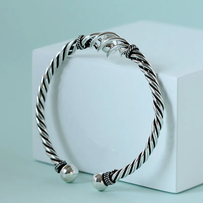 Оригинальные женские браслеты из серебра 925 пробы скрученный веревочный Круглый