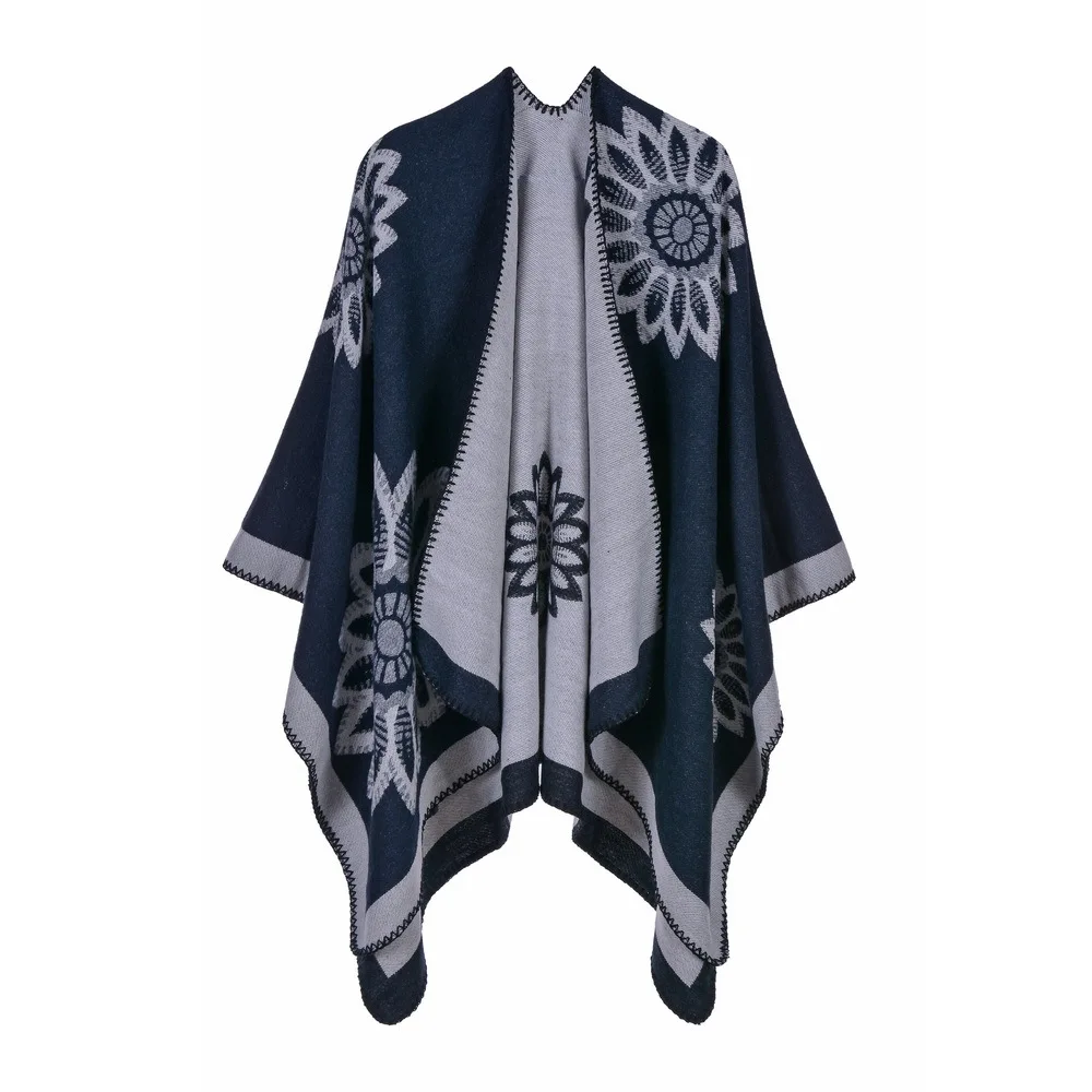 Winter Scarf Warm Poncho and Cape Women Cloak Print Floral National Wind Fork Shawl Imitation Cashmere Pashmina Wraps Mujer | Аксессуары