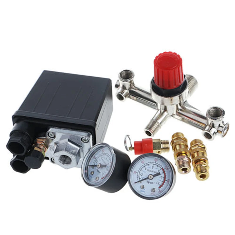 

230V 16A Regulator Heavy Duty Air Compressor Pump Pressure Control Switch Air Pump Control Valve 175PSI with Gauge