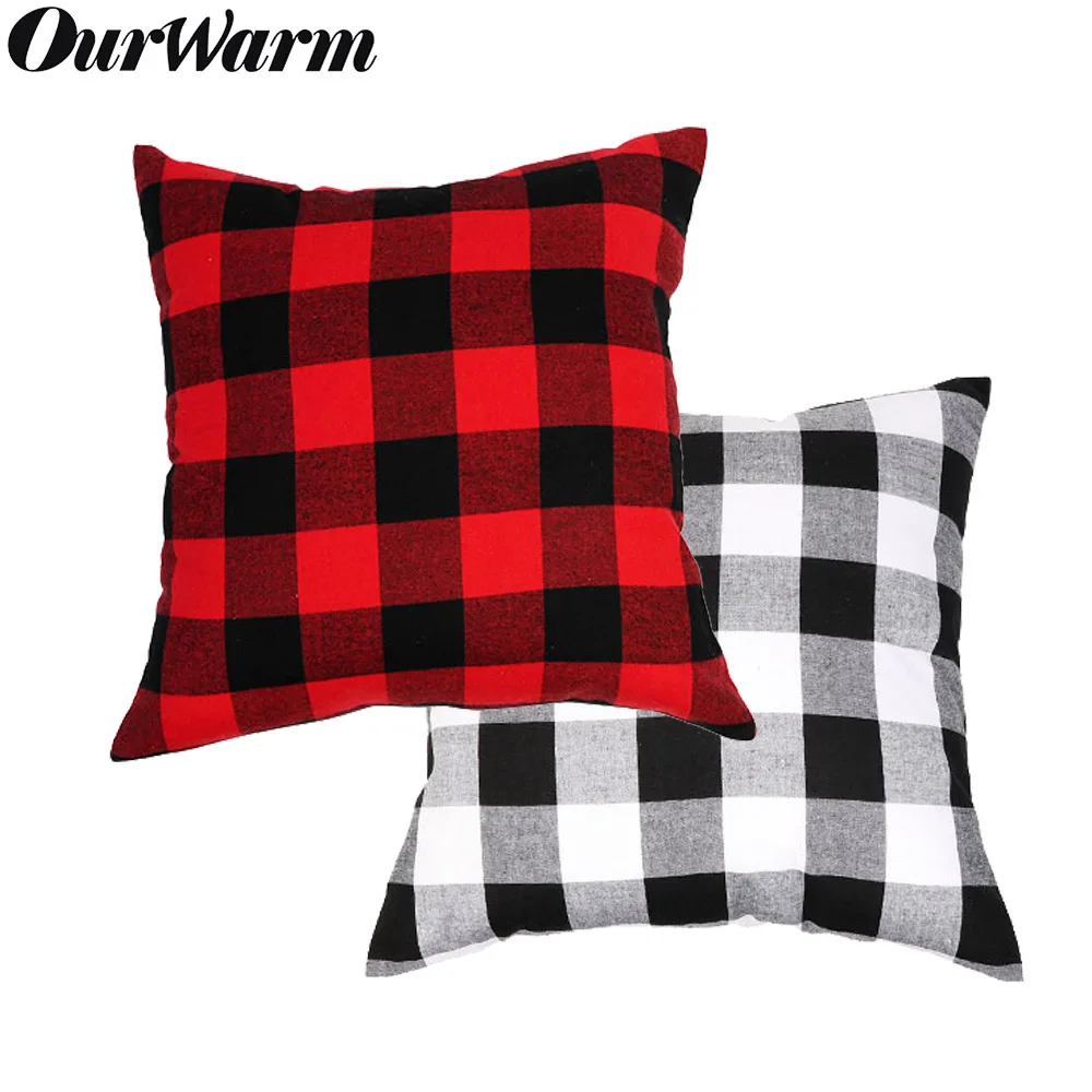 OurWarm 45x45 см хлопковая льняная подушка в клетку для стула белая черная клетчатая