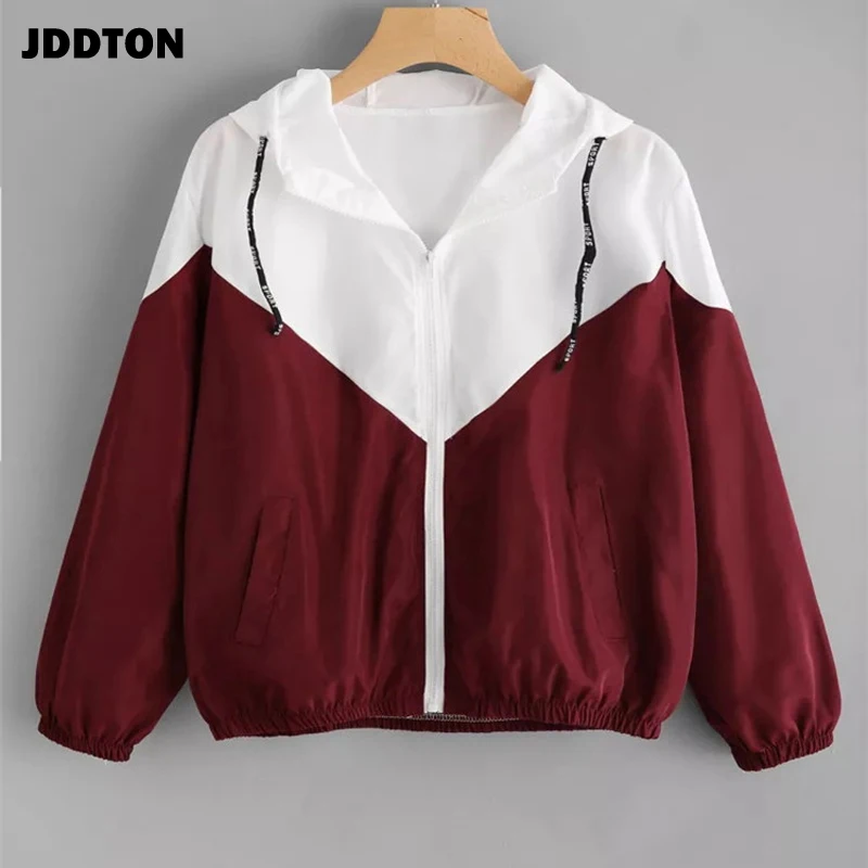 JDDTON Женская куртка с капюшоном в стиле пэчворк ветровка цветная блочная весенне