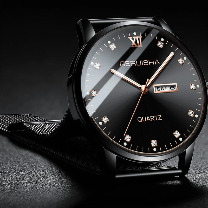 

GERUISHA Mens Watches Top Brand Luxury Casual Mens Wristwatch Clock Quarts Male Waterproof Sport Watch For Man Relogio Masculino