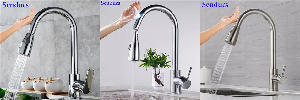 Сенсорный кухонный кран Senducs Выдвижная кухонная раковина из нержавеющей стали кран Интеллектуальный матовый датчик кран и смеситель для кухонной раковины