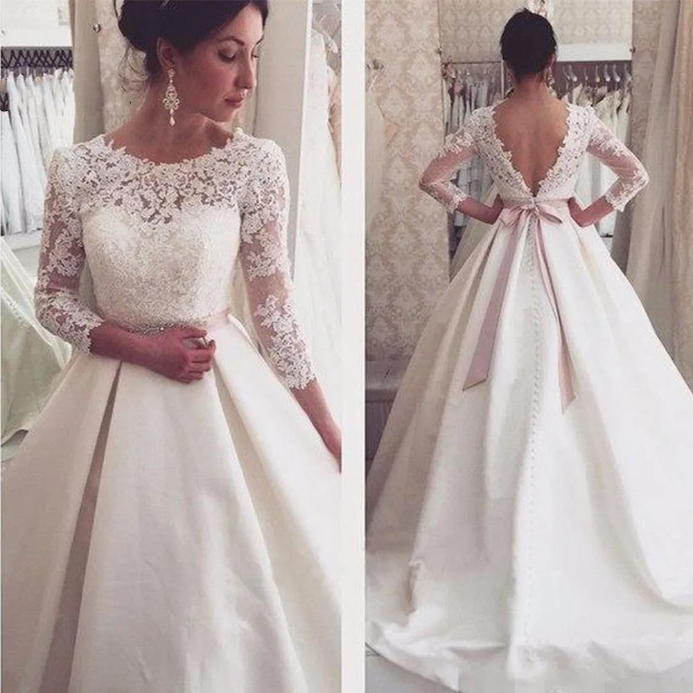 

Vestido Noiva Praia SLace Свадебные платья с аппликацией с длинными рукавами Элегантные Простые Свадебные платья с открытой спиной